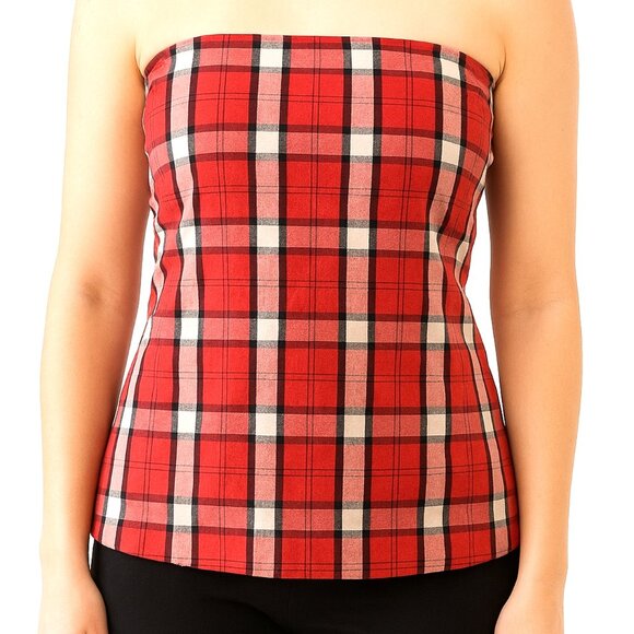 Vintage Y2K Tartan Plaid Strapless Top Picnic Cute Sirens Preppy Red Black Sz S - Picture 1 of 7